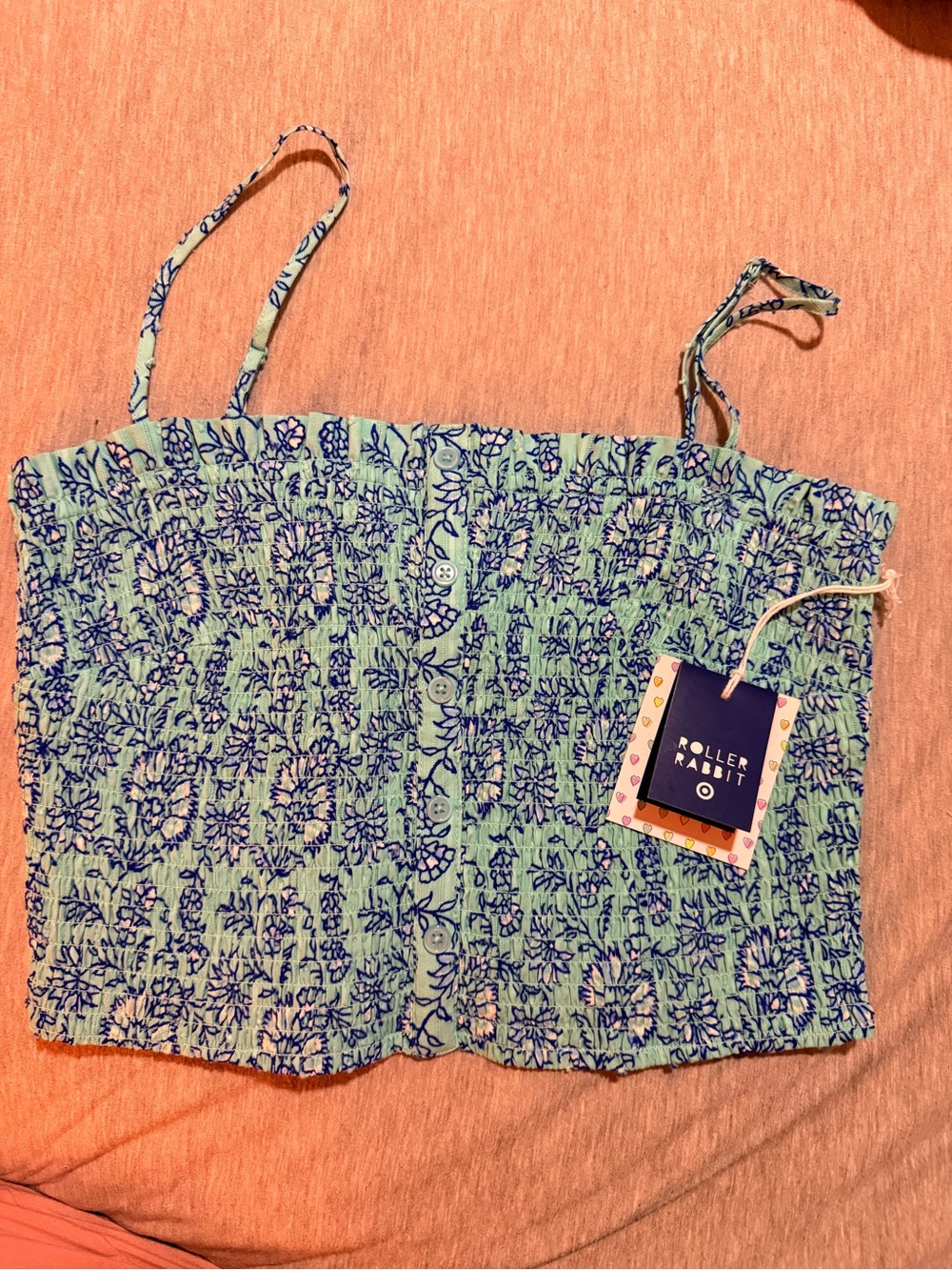 Roller Rabbit Green and Blue Floral Smocked Cami